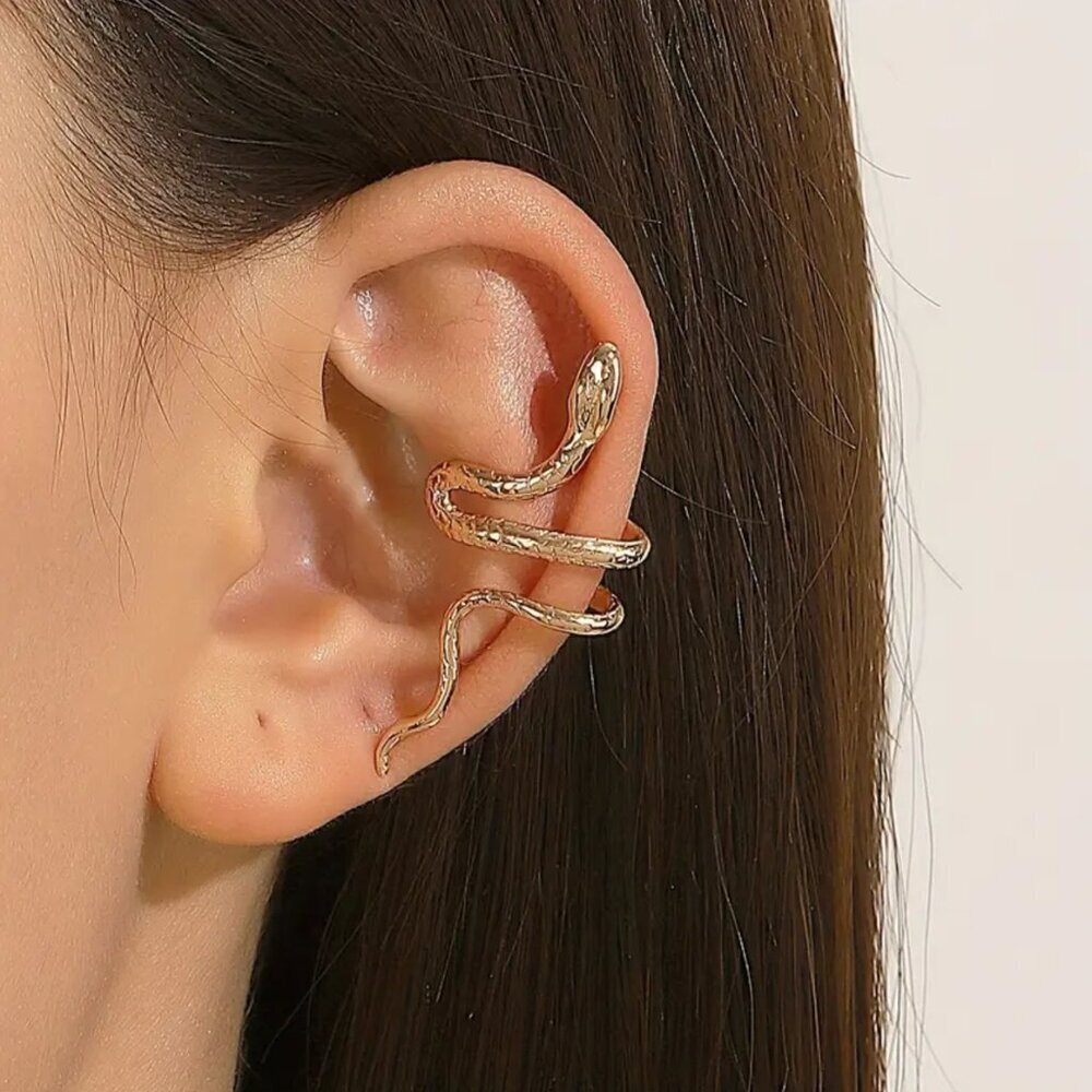 NEW Gold snake ear cuff, snake jewelry, goth earrings, punk jewelry, ear cuff